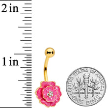 Load image into Gallery viewer, Clear Gem Gold Tone Pink Rose Reversible Belly Ring