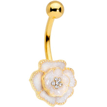 将图片加载到图库查看器,Clear Gem Gold Tone White Rose Reversible Belly Ring