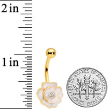 将图片加载到图库查看器,Clear Gem Gold Tone White Rose Reversible Belly Ring