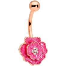 Load image into Gallery viewer, Clear Gem Rose Gold Tone Pink Rose Reversible Belly Ring
