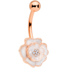 Load image into Gallery viewer, Clear Gem Rose Gold Tone White Rose Reversible Belly Ring