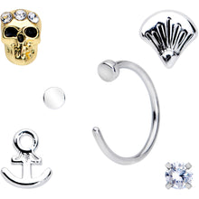 Load image into Gallery viewer, 20G 1/4 5/16 Clear CZ Gem Shell Nautical Hoop Nose Bone Set of 6