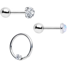Load image into Gallery viewer, 16G 1/4 5/16 Clear CZ Gem Cartilage Tragus Earring Set of 3