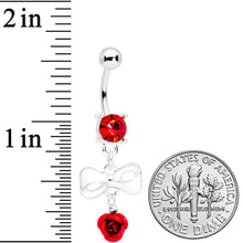 将图片加载到图库查看器,Red Gem Bow Rose Flower Dangle Belly Ring