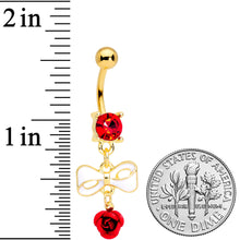 将图片加载到图库查看器,Red Gem Gold Tone Bow Rose Flower Dangle Belly Ring