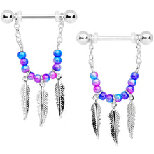 将图片加载到图库查看器,14G 1/2 Blue Purple Bead Feather Dangle Nipple Ring Set