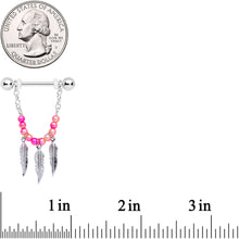 将图片加载到图库查看器,14G 1/2 Pink Peach Bead Feather Dangle Nipple Ring Set
