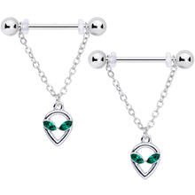 将图片加载到图库查看器,14G 1/2 Green Gem UFO Space Alien Dangle Nipple Ring Set