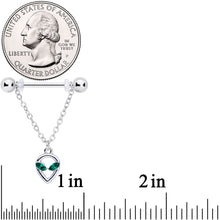 将图片加载到图库查看器,14G 1/2 Green Gem UFO Space Alien Dangle Nipple Ring Set