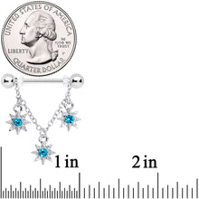Load image into Gallery viewer, 14G 1/2 Aqua Gem Trio Stars Chain Dangle Nipple Ring Set
