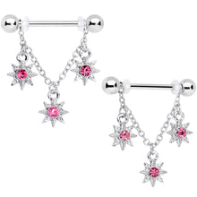 将图片加载到图库查看器,14G 1/2 Pink Gem Trio Stars Chain Dangle Nipple Ring Set