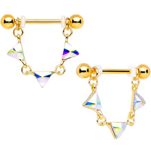 Load image into Gallery viewer, 14G 3/4 Aurora Gem Gold Tone Triangle Dangle Nipple Ring Set