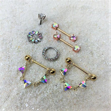 Load image into Gallery viewer, 14G 9/16 Aurora CZ Gem Rose Gold Tone Barbell Nipple Ring Set