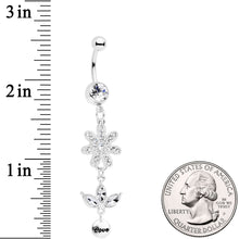 将图片加载到图库查看器,Clear Gem Flower Leaves Love Dangle Belly Ring