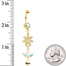 将图片加载到图库查看器,Aurora Gem Gold Tone Flower Leaves Love Dangle Belly Ring