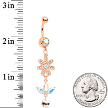 Load image into Gallery viewer, Aurora Gem Rose Gold Tone Flower Leaves Love Dangle Belly Ring