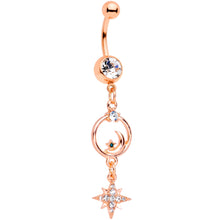 将图片加载到图库查看器,Clear Gem Rose Gold Tone Starry Moon Dangle Belly Ring