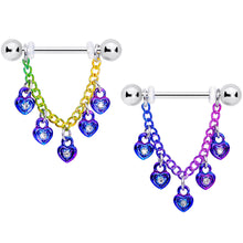 将图片加载到图库查看器,14G 11/16 Clear Gem Rainbow Padlock Heart Dangle Nipple Ring Set
