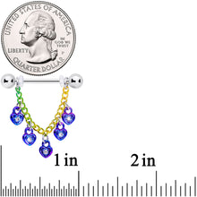 将图片加载到图库查看器,14G 11/16 Clear Gem Rainbow Padlock Heart Dangle Nipple Ring Set