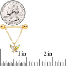 Load image into Gallery viewer, 14G 11/16 Aurora Gem Gold Tone Butterfly Dangle Nipple Ring Set