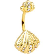 将图片加载到图库查看器,Clear Gem Gold Tone Nautical Scallop Shell Double Mount Belly Ring