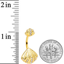 将图片加载到图库查看器,Clear Gem Gold Tone Nautical Scallop Shell Double Mount Belly Ring