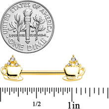 Load image into Gallery viewer, 14G 9/16 Clear Gem Gold Tone Hot Cocoa Barbell Nipple Ring Set