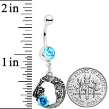 将图片加载到图库查看器,Aqua Gem Rose Flower Moon Dangle Belly Ring