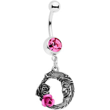 将图片加载到图库查看器,Pink Gem Rose Flower Moon Dangle Belly Ring