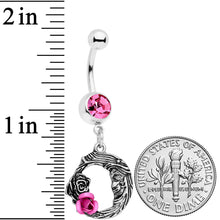 将图片加载到图库查看器,Pink Gem Rose Flower Moon Dangle Belly Ring