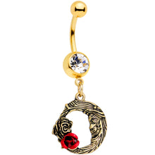 Load image into Gallery viewer, Clear Gem Gold Tone Rose Flower Moon Dangle Belly Ring
