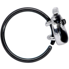 Load image into Gallery viewer, 20G 1/4 Black Gem Black Grim Reaper Halloween Nose Hoop