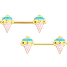 Load image into Gallery viewer, 14G 9/16 Clear Gem Gold Tone Ice Cream Cone Nipple Ring Set