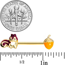 Load image into Gallery viewer, 14G 9/16 Gold Tone Squirrel Acorn Barbell Nipple Ring Set