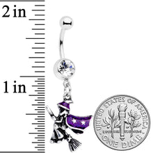 将图片加载到图库查看器,Clear Gem Purple Witch Broom Halloween Dangle Belly Ring