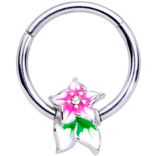 Load image into Gallery viewer, 16G 3/8 Clear Gem Tropical Flower Hinged Septum Clicker