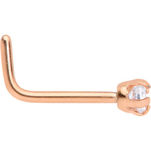 Load image into Gallery viewer, 20G 1/4 Clear 2mm CZ Gem Rose Gold Tone L Shaped Nose Ring