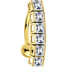 Load image into Gallery viewer, 16G Solid 14K Yellow Gold Top Drop Princess Cubic Zirconia Belly Ring