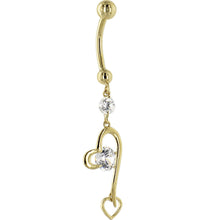 Load image into Gallery viewer, 16G Solid 14K Yellow Gold Cubic Zirconia HEART FANTASY Dangle Belly Ring