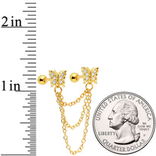Load image into Gallery viewer, 16G 1/4 Clear CZ Gem Gold Tone Butterfly Dangle Chain Earring