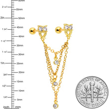 Load image into Gallery viewer, 16G 1/4 Clear CZ Gem Gold Tone Owl Dangle Cartilage Chain Earring