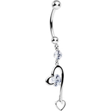 Load image into Gallery viewer, 16G Solid 14K White Gold Cubic Zirconia HEART FANTASY Dangle Belly Ring
