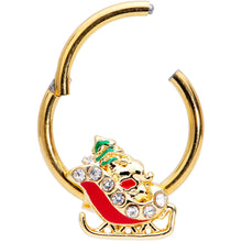Load image into Gallery viewer, 16G 3/8 Clear Gem Gold Tone Santa Sleigh Christmas Septum Clicker