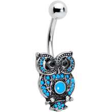 将图片加载到图库查看器,Black Gem Ornate Blue Orb Owl Belly Ring