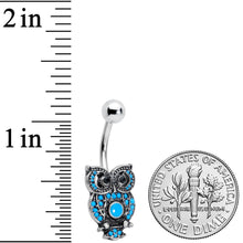 将图片加载到图库查看器,Black Gem Ornate Blue Orb Owl Belly Ring