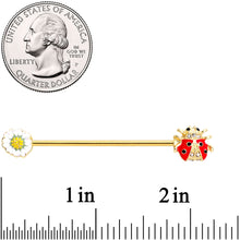 Load image into Gallery viewer, 14G Clear Gem Gold Tone Ladybug Flower Industrial Barbell 38mm