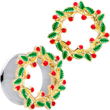 Load image into Gallery viewer, Happy Holiday Wreath Christmas Double Flare Plug Set 4G to 1 Inch