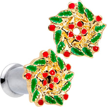 Load image into Gallery viewer, Happy Holiday Wreath Christmas Double Flare Plug Set 4G to 1 Inch