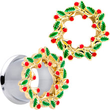 Load image into Gallery viewer, Happy Holiday Wreath Christmas Double Flare Plug Set 4G to 1 Inch