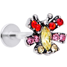 Load image into Gallery viewer, 16G 5/16 Red Yellow Gem Art Deco Butterfly Labret Monroe Tragus